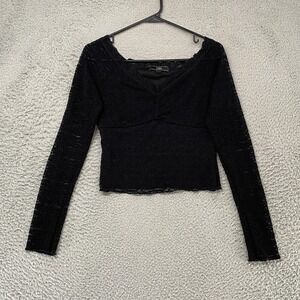 Vibe Y2K Lace Crop Top Womens Medium Babydoll Black Long Sleeve Whimsigoth